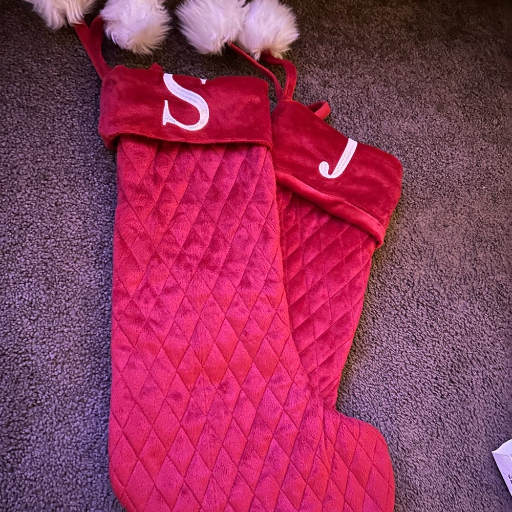Red Quilted Christmas Stockings with Initials